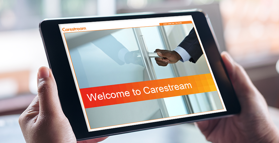Carestream New Hire sales tool on an iPad screen